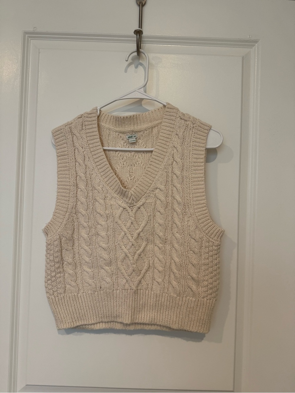 aerie Cream Cable Knit V-Neck Sweater Vest